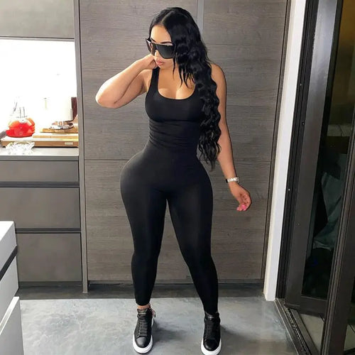 Cut Out Backless Bodycon Active Wear Jumpsuit - jumpsuit