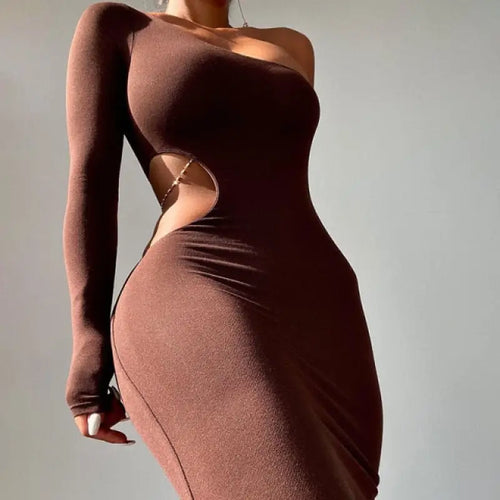 Cut Out Elegant Fashion Long Sleeve Maxi Dress - dress