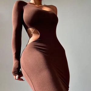 Cut Out Elegant Fashion Long Sleeve Maxi Dress - dress