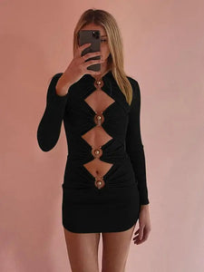 Cut Out Long Sleeve Ribbed Knitted Dress