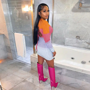 Cut-Out Backless Long Sleeve Mini Dress