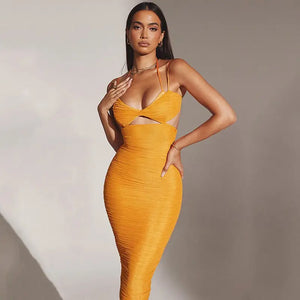 Cut Out Ruched Elegant Backless Long Dress