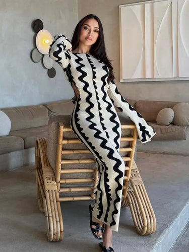 Cut Out Wave Knitted Maxi Dress