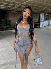 Load image into Gallery viewer, Dark Gray Hollow Out Bandage Mini Dress