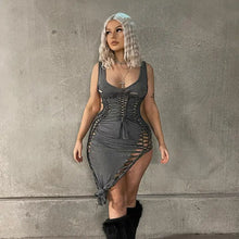 Load image into Gallery viewer, Dark Gray Hollow Out Bandage Mini Dress