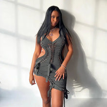 Load image into Gallery viewer, Dark Gray Hollow Out Bandage Mini Dress