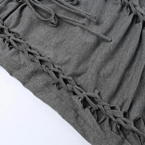 Dark Gray Hollow Out Bandage Mini Dress