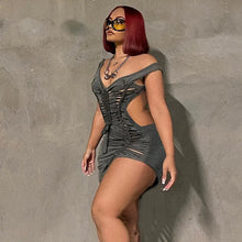 Load image into Gallery viewer, Dark Gray Hollow Out Bandage Mini Dress