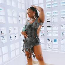 Load image into Gallery viewer, Dark Gray Hollow Out Bandage Mini Dress