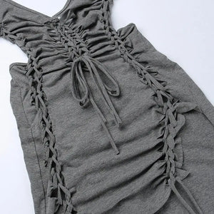 Dark Gray Hollow Out Bandage Mini Dress
