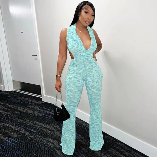 Deep V Backless Halter Jumpsuit