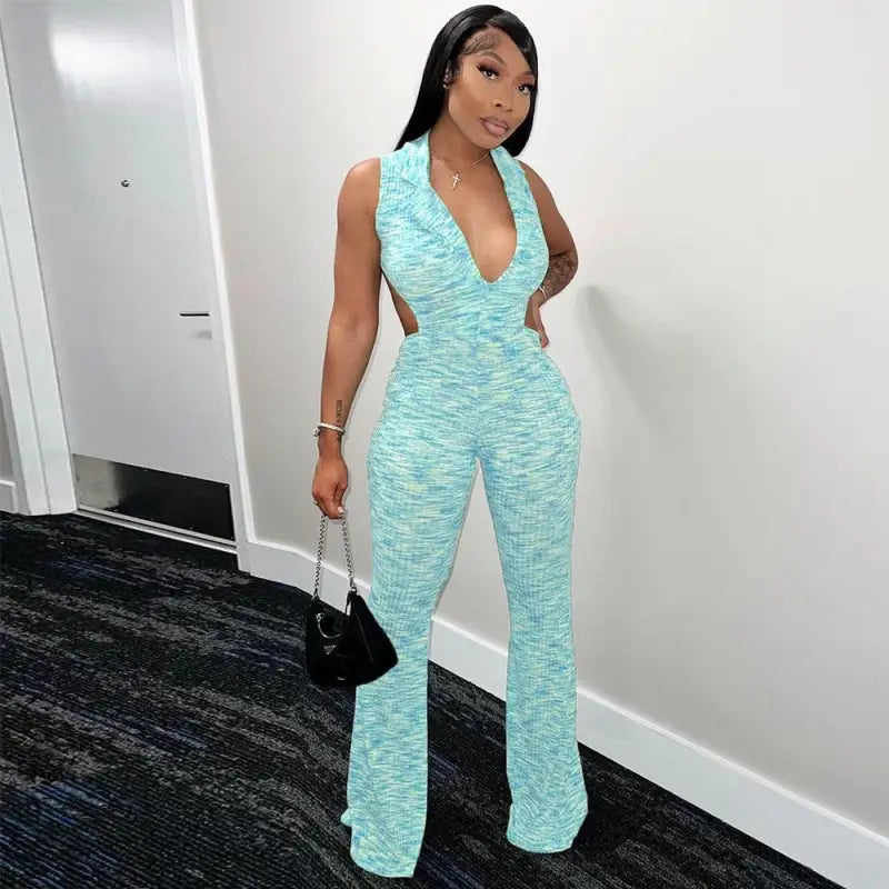 Deep V Backless Halter Jumpsuit