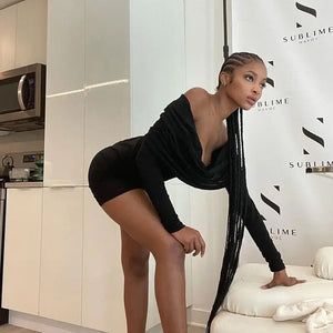 Deep V Neck Casual Straight Black Short Dress