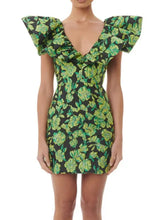 Load image into Gallery viewer, Deep V Neck Ruffle Sleeves Floral Print Mini Dress