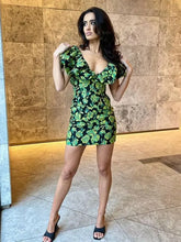Load image into Gallery viewer, Deep V Neck Ruffle Sleeves Floral Print Mini Dress