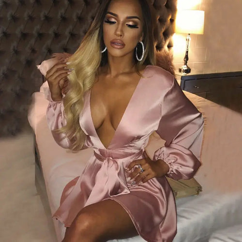 Deep V Neck Stain A-line Short Dress