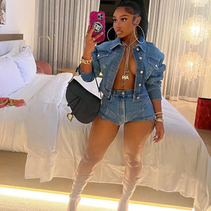 Denim Y2K Crop Top Set