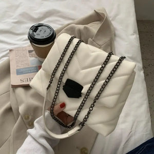 Designer Quilted Luxury Pu Leather Crossbody Bag - white