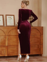 Load image into Gallery viewer, Diagonal Neck Long Sleeve Velvet Folds Dress - dress