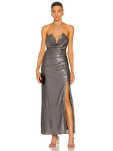 Load image into Gallery viewer, Diamond Halter Sleeveless Sequined Folds Maxi Dress - M