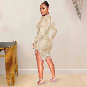 Diamond O-neck Long Sleeve Mini Dress - dress