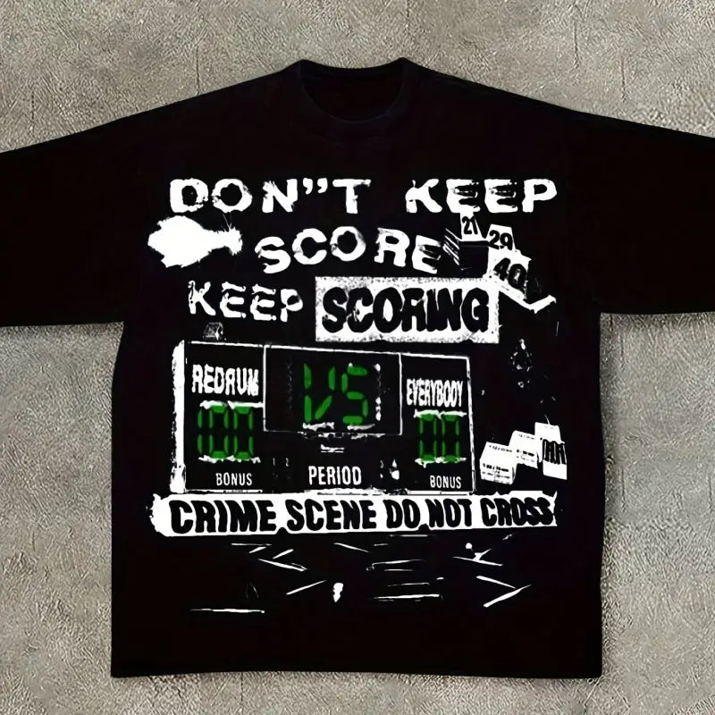 Don’t Keep Score Letter Print Crew Neck Tee - Black