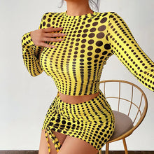 Load image into Gallery viewer, Dot Print Mesh O Neck Long Sleeve Two Piece Set - two piece