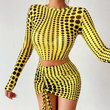 Load image into Gallery viewer, Dot Print Mesh O Neck Long Sleeve Two Piece Set - two piece