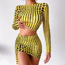 Load image into Gallery viewer, Dot Print Mesh O Neck Long Sleeve Two Piece Set - two piece