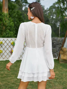 Double Crazy Bishop Sleeve Layered Hem Swiss Dot Dress