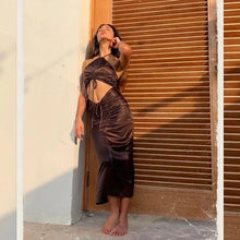 Load image into Gallery viewer, Drawstring Hallow Out Ruched Maxi Dress - dress