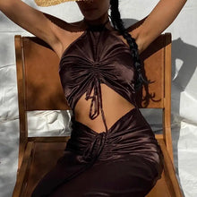 Load image into Gallery viewer, Drawstring Hallow Out Ruched Maxi Dress - dress