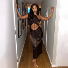 Load image into Gallery viewer, Drawstring Hallow Out Ruched Maxi Dress - dress