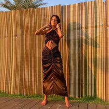 Load image into Gallery viewer, Drawstring Hallow Out Ruched Maxi Dress - dress
