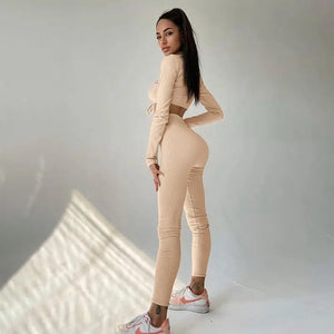 Drawstring Top and Pants Leggings Tracksuit Loungewear Set