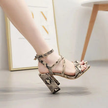 Load image into Gallery viewer, Snakeskin Open Toe High Heel Sandals