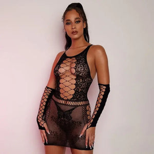 Drop It Down Low Mesh Mini Dress - black / One Size - dress