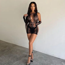 Load image into Gallery viewer, Drop It Down Low Mesh Mini Dress - black / One Size - dress