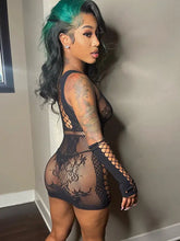 Load image into Gallery viewer, Drop It Down Low Mesh Mini Dress - black / One Size - dress