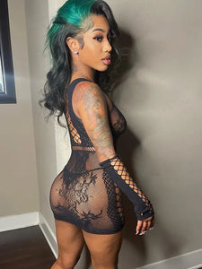 Drop It Down Low Mesh Mini Dress - black / One Size - dress