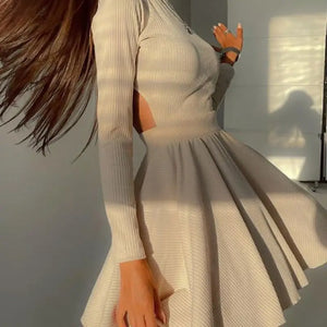 Elegant Backless Cut Out Mini Dress - apricot / M