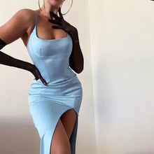 Load image into Gallery viewer, Elegant Backless Midi Split Dress - blue / S