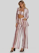 Load image into Gallery viewer, Elegant Blazer Striped Casual Wide Leg 3 Piece Suit Set