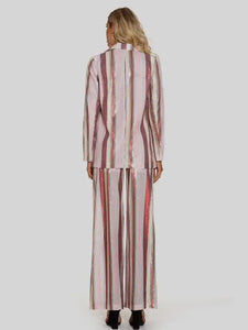Elegant Blazer Striped Casual Wide Leg 3 Piece Suit Set