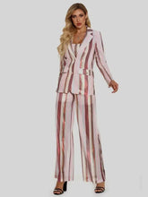 Load image into Gallery viewer, Elegant Blazer Striped Casual Wide Leg 3 Piece Suit Set