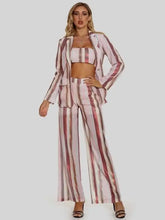 Load image into Gallery viewer, Elegant Blazer Striped Casual Wide Leg 3 Piece Suit Set - S