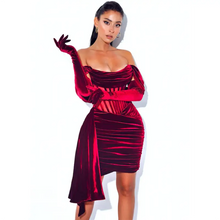 Load image into Gallery viewer, Elegant Draping Off Shoulder Dress with gloves - XL