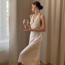 Load image into Gallery viewer, Elegant Plunge Halter Sexy Backless Midi Dress - beige / XL