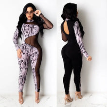 Load image into Gallery viewer, Elegant Print Sheer Mesh Black Jumpsuit - black / S