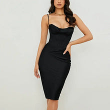 Load image into Gallery viewer, Elegant Satin Corset Midi Dress - black / XS